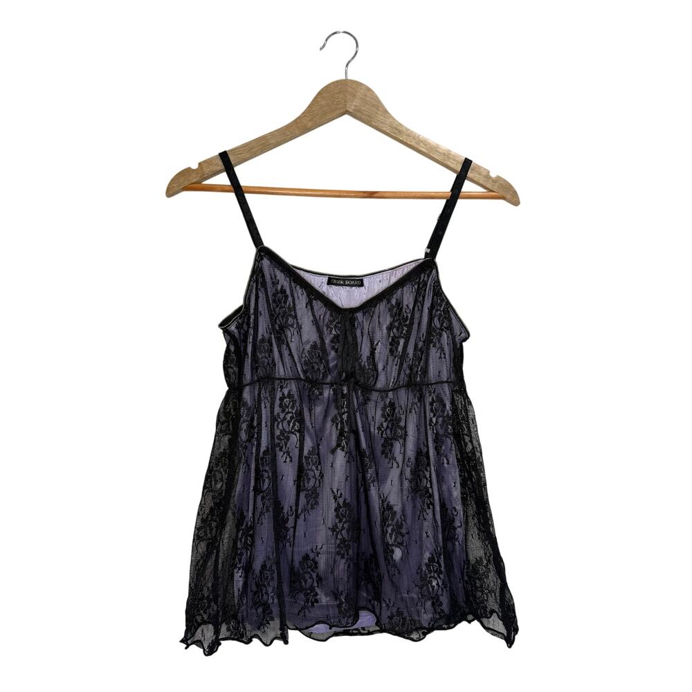 Vintage Over Board Y2K Purple Satin & Black Lace Overlay Camisole Top Goth